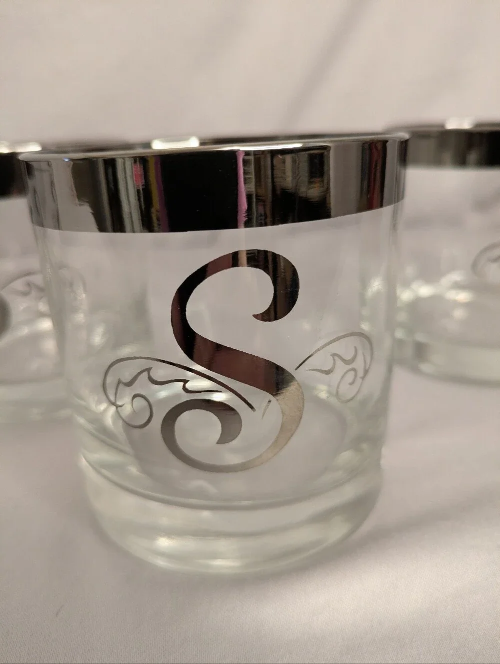 Vintage Dorothy Thorpe Monogrammed S Low-ball Rocks Glasses Mid Century Barware